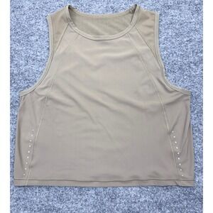 Lululemon Tan Khaki Mesh Back Cropped Athletic Tank Top Reflective Detail Size 6